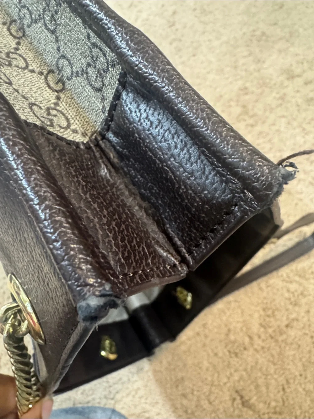 Canvas Tote with Green-Red Stripe and Gold Chain - Picture 6 of 7